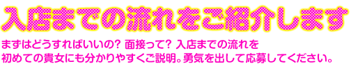 ミラクルワークでは入店までの流れを、初めての方にも分かりやすくご説明します。